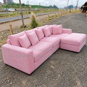 Premium 5-Seater Baby Pink Corduroy Modular Sofa & Massive Ottoman