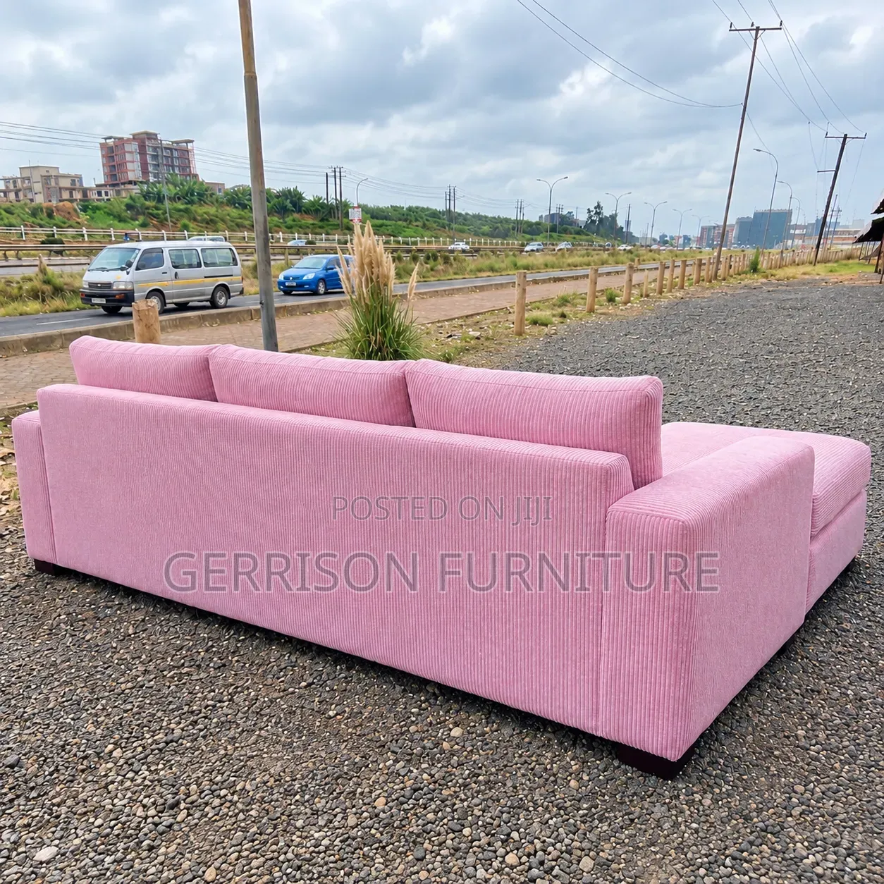 Premium 5-Seater Baby Pink Corduroy Modular Sofa & Massive Ottoman