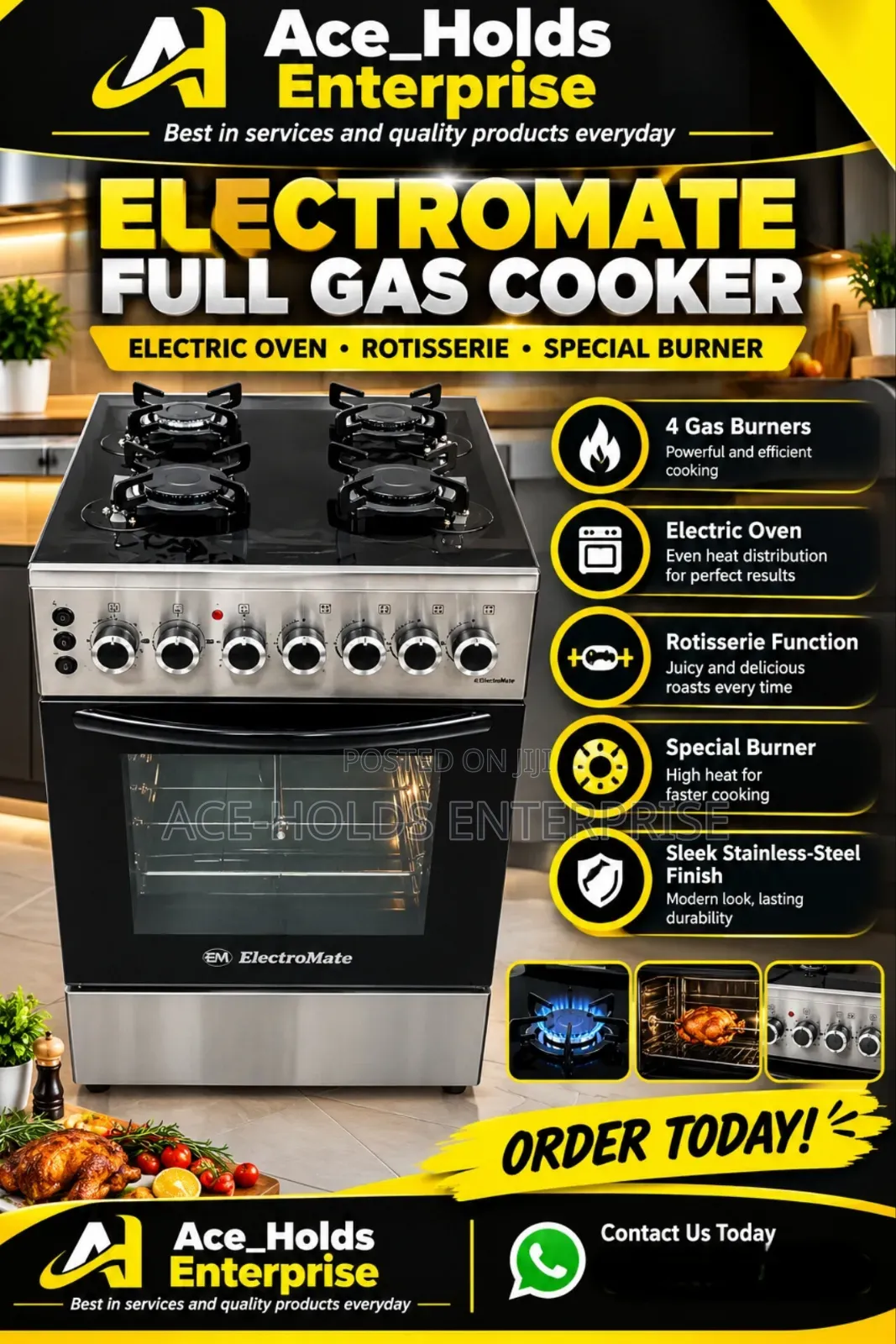Electromate Full Gas Standing Cooker - Electric Oven - Special Burner