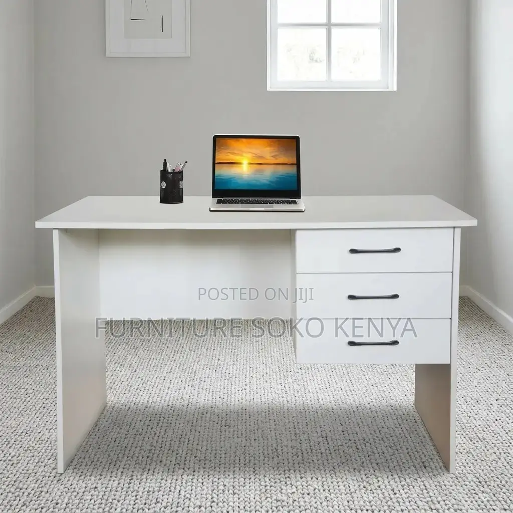 Desk + Chair : White 1-Meter Study Desk Combo