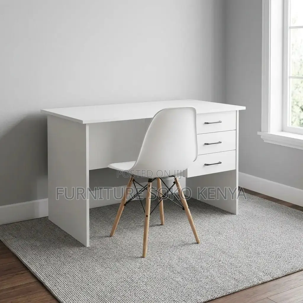 Desk + Chair : White 1-Meter Study Desk Combo
