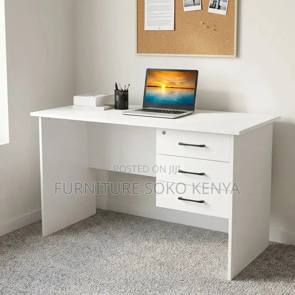 Desk + Chair : White 1-Meter Study Desk Combo