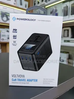 Powerology Voltvoya Travel Adaptor With Pd 100W TFT Display - Black