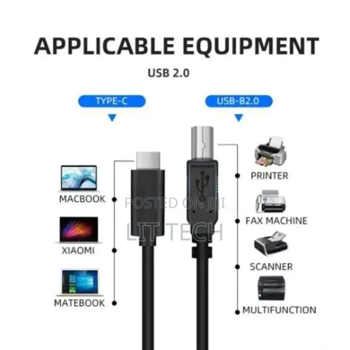 Type-C to USB 2.0 B Male Printer Cable