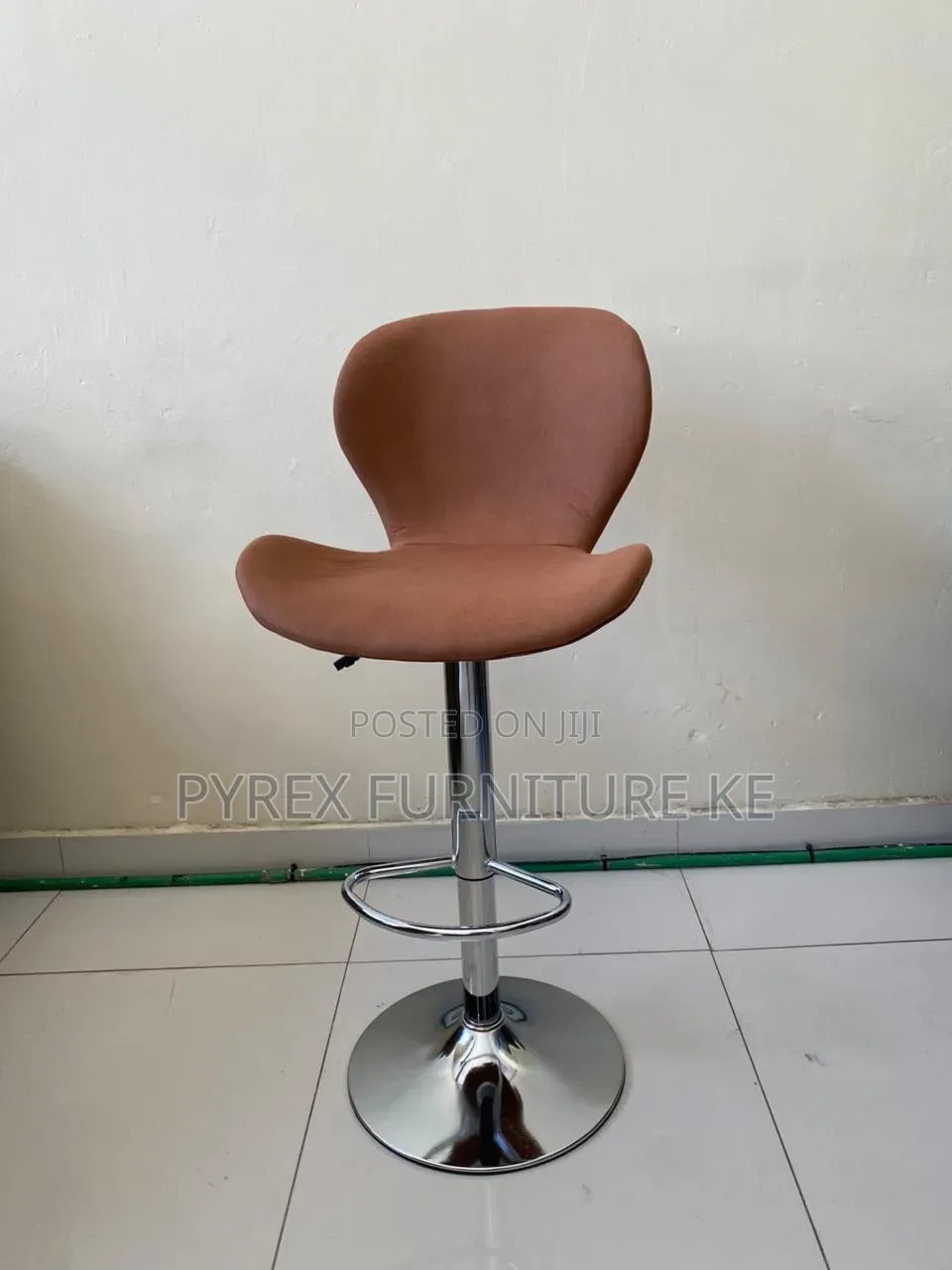 Brown Fabric Bar Stool With Chrome Base and Footrest - Counter Height
