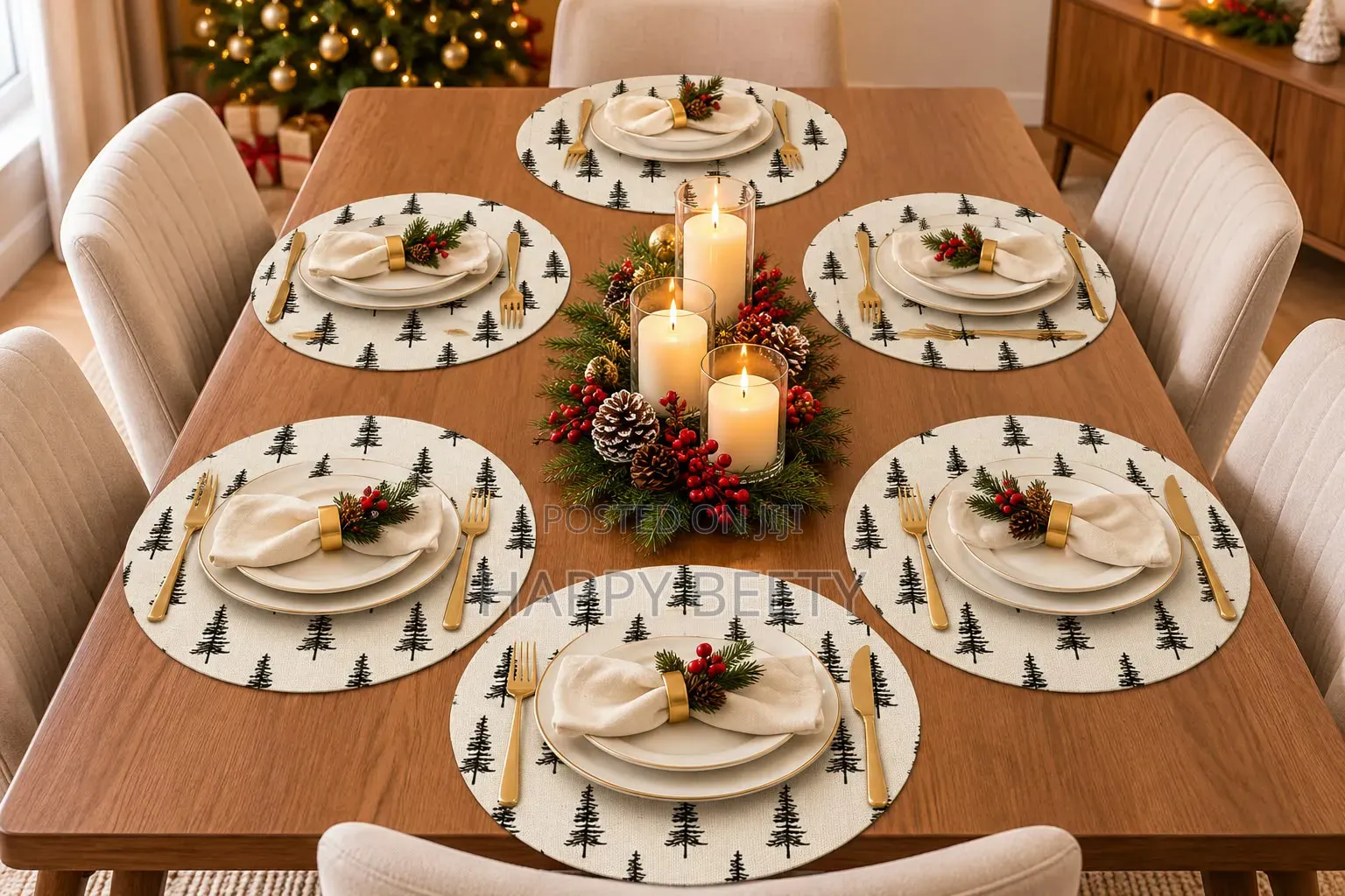 6-Piece White Christmas Tree Round Placemats