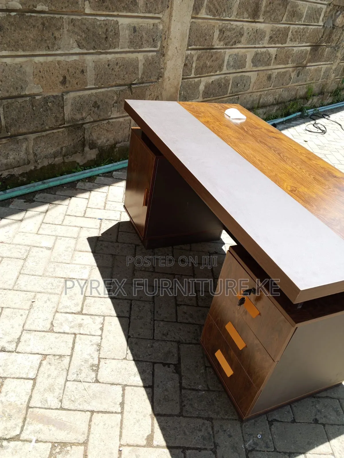 1.8M Manager Desk With Gold Line Detail - Brown Walnut and Grey Finish