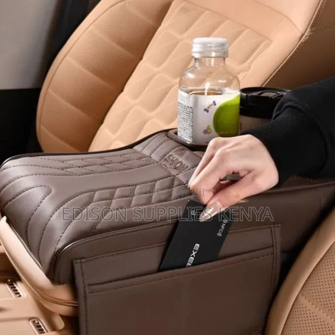 Car Armrest Pad Organizer With Cup Holders & Tissue Dispenser,