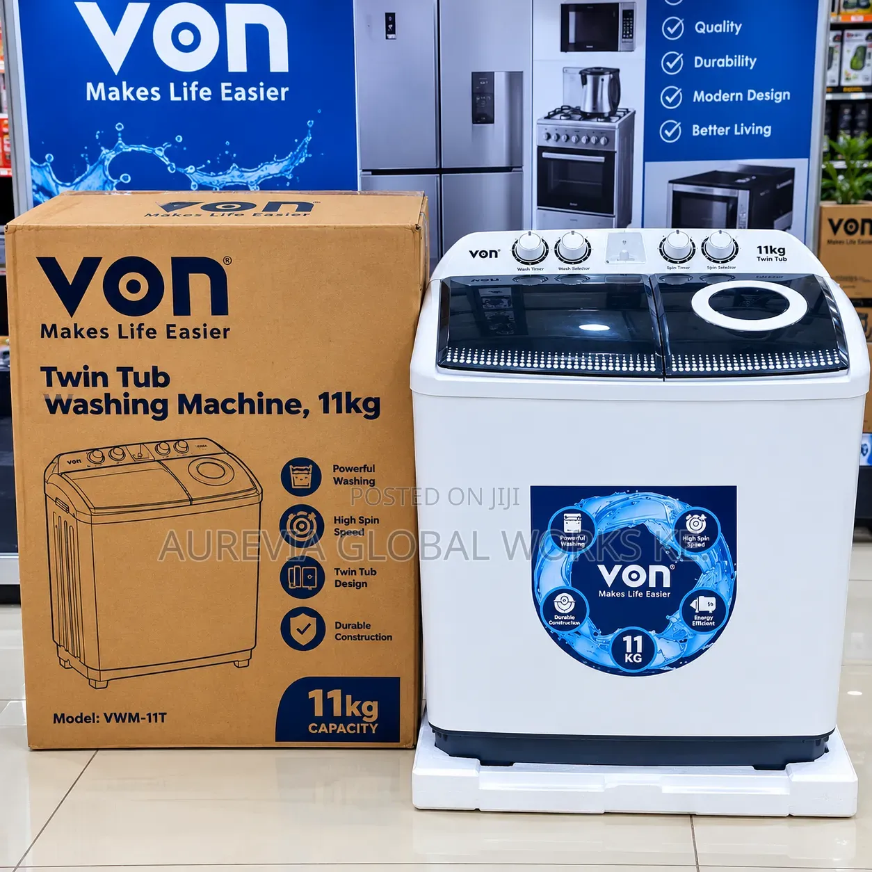 Von 11KG Twin Tub Washing Machine