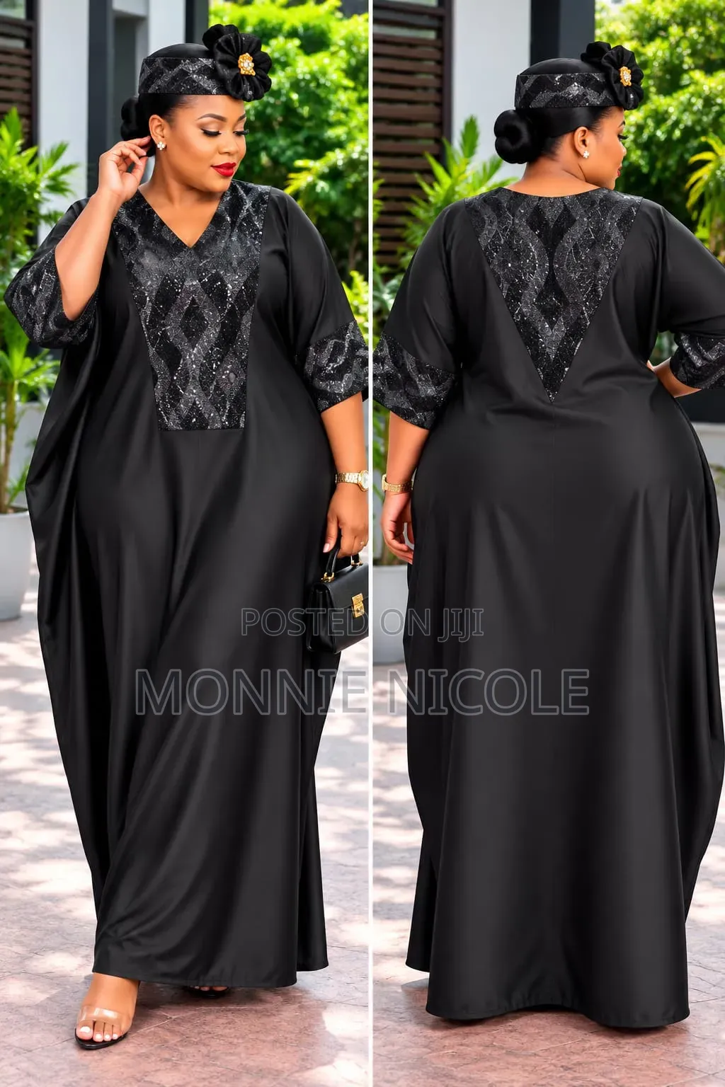 Elegant Black Maxi Dress With Headgear. Decent Burial Dress