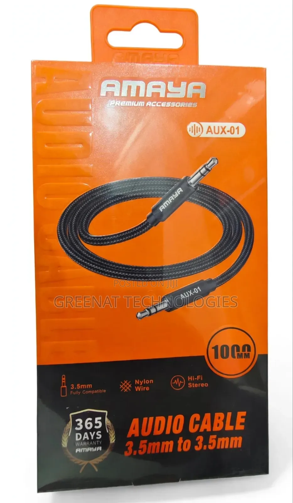 AMAYA Jack Pin AUX-01 Audio Cable 3.5mm to 3.5mm 1000mm Nylon Braided