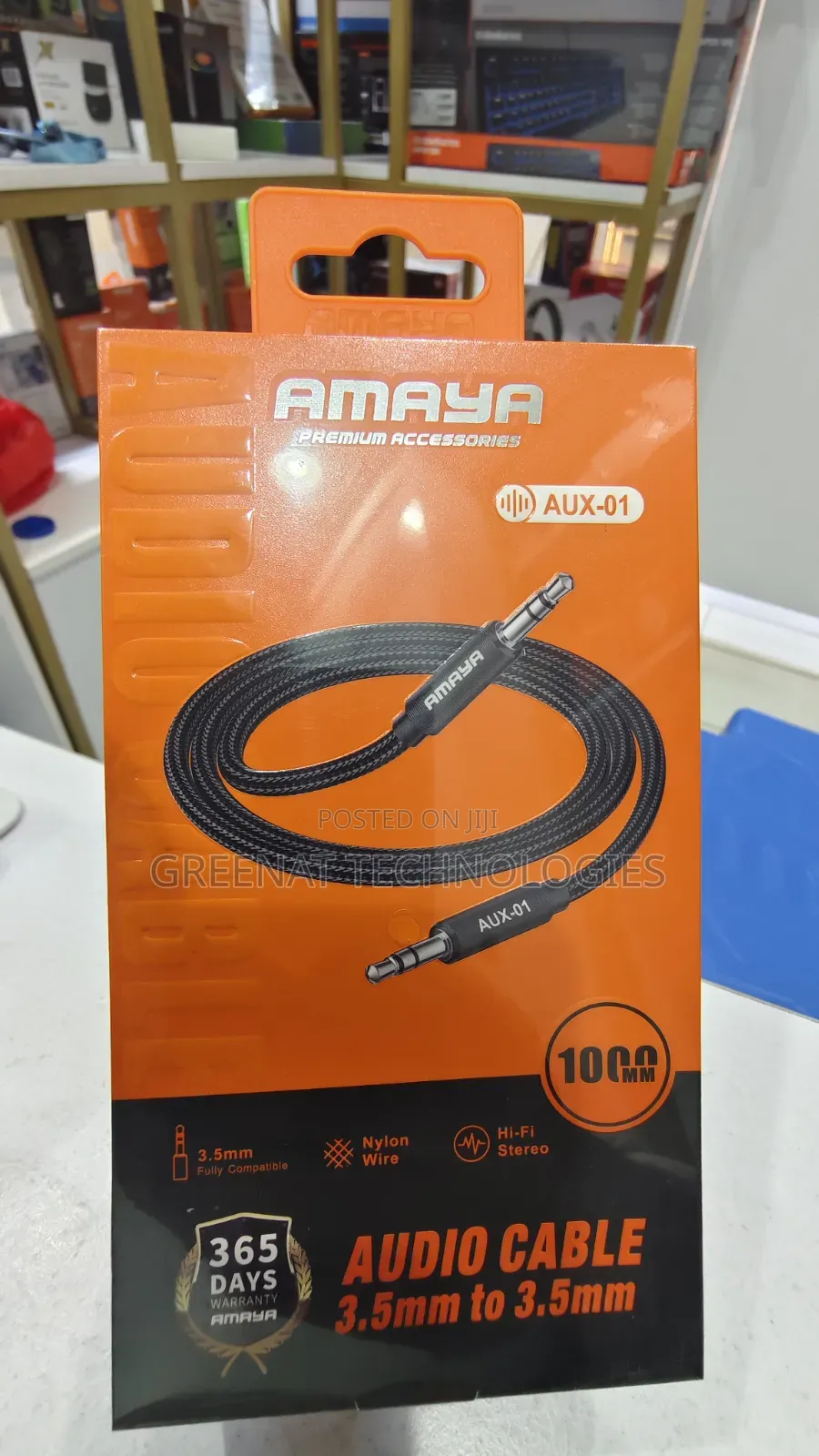 AMAYA Jack Pin AUX-01 Audio Cable 3.5mm to 3.5mm 1000mm Nylon Braided