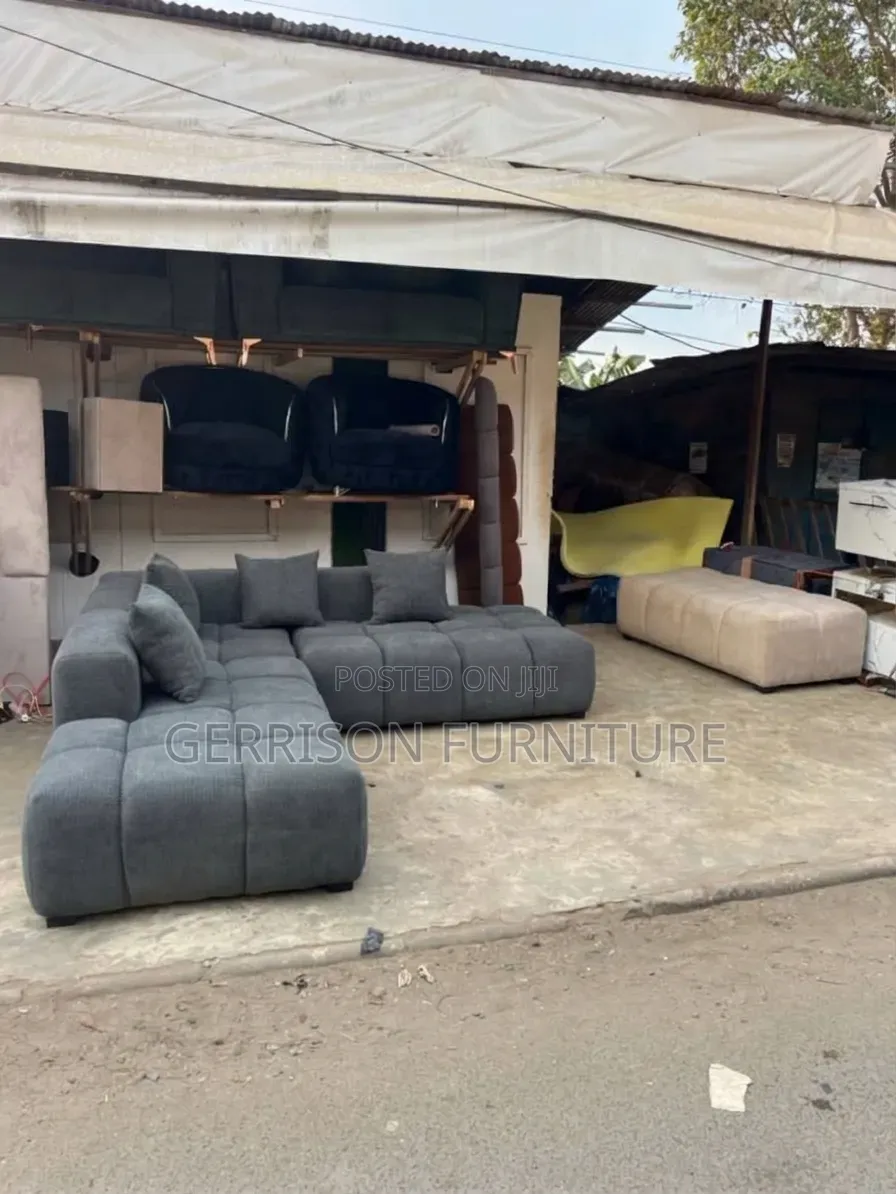 Premium 5-Seater Charcoal Grey Block-Tufted L-Shaped Sectional Sofa