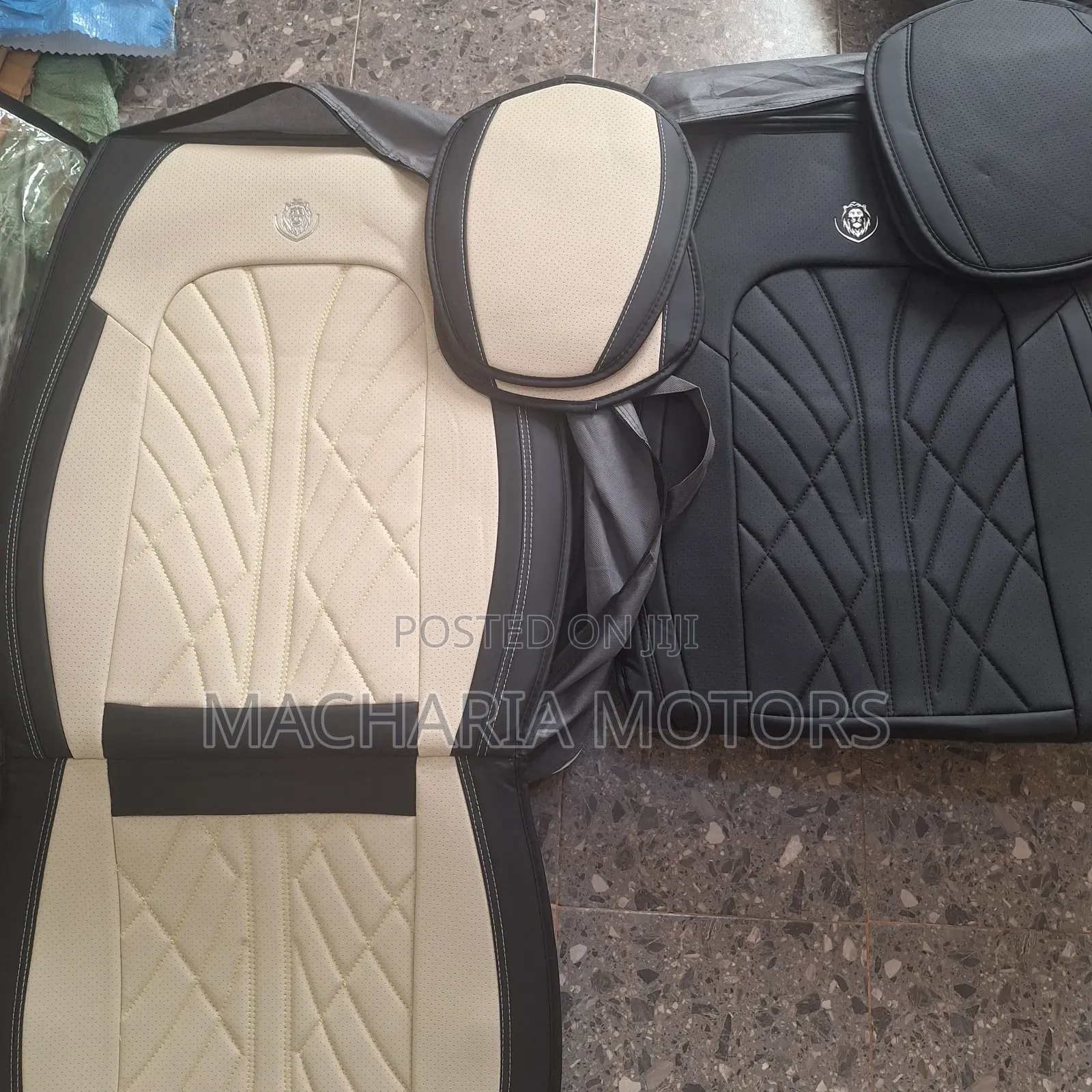 Biege Navy Blue Synthetic Leather 5 Seater Covers