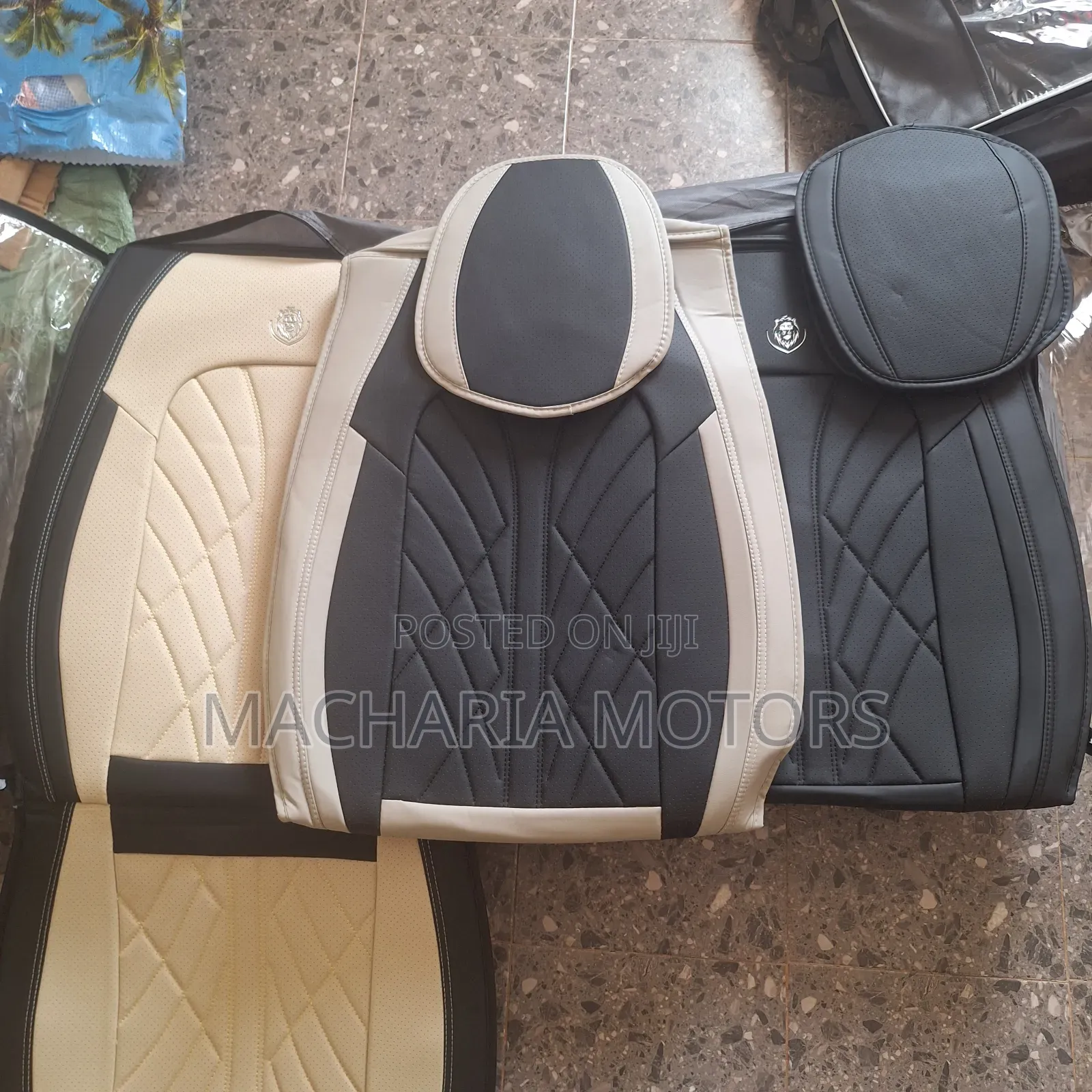 Biege Black 5 Seater Car Seat Covers