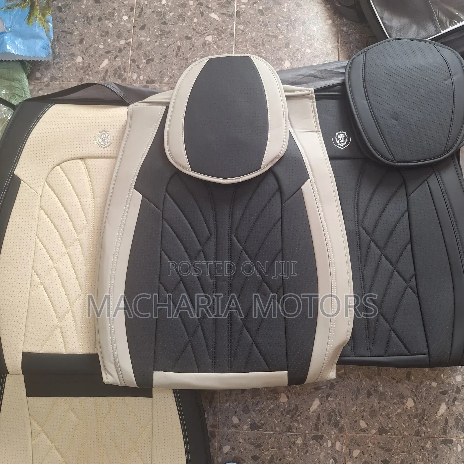 Biege Black 5 Seater Car Seat Covers