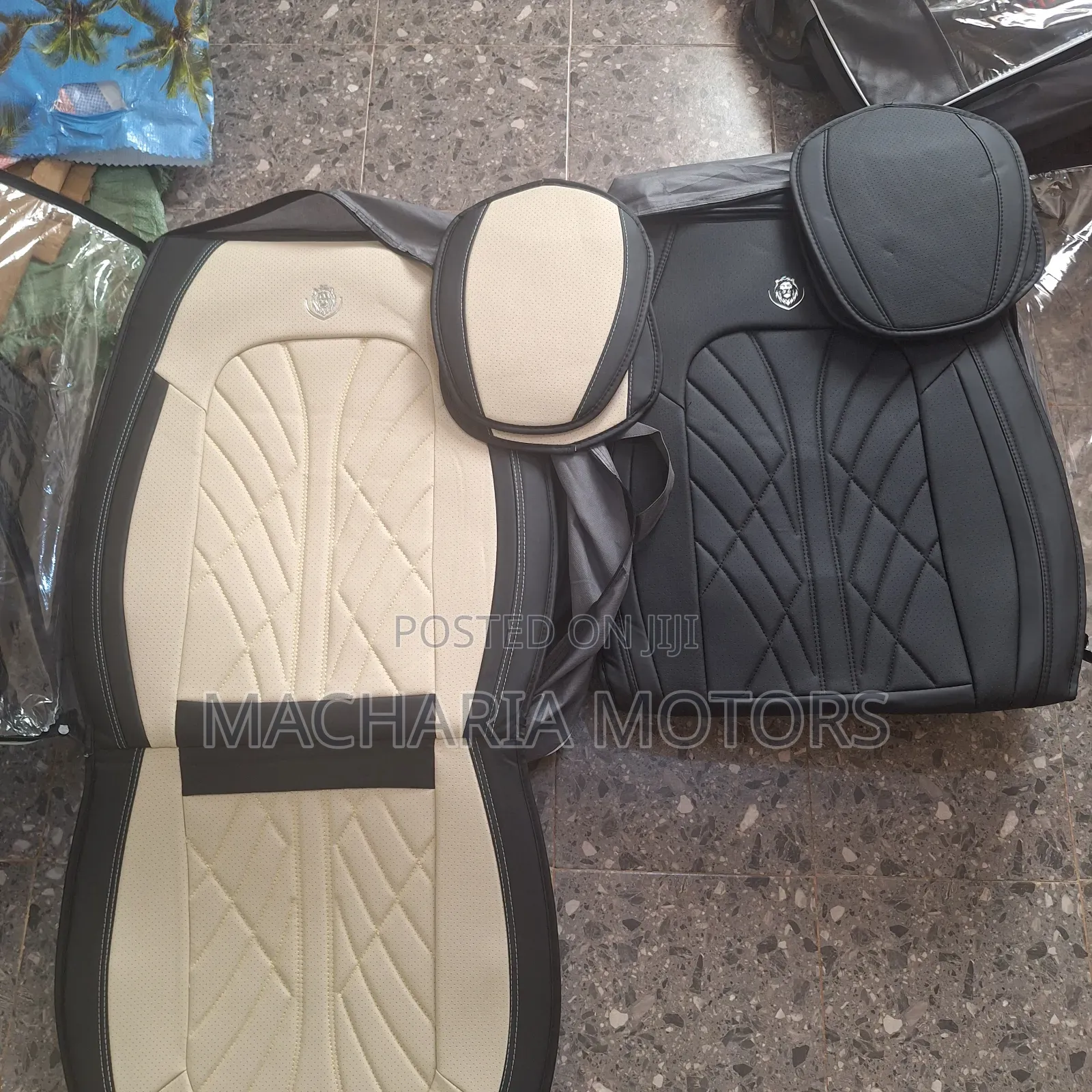 Biege Black 5 Seater Car Seat Covers