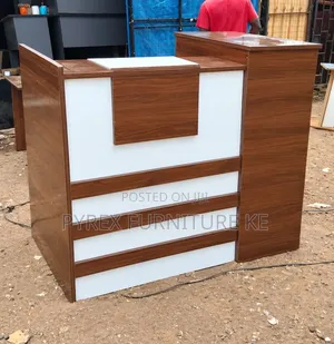L-Shaped Front Office Desk With White and Walnut Finish