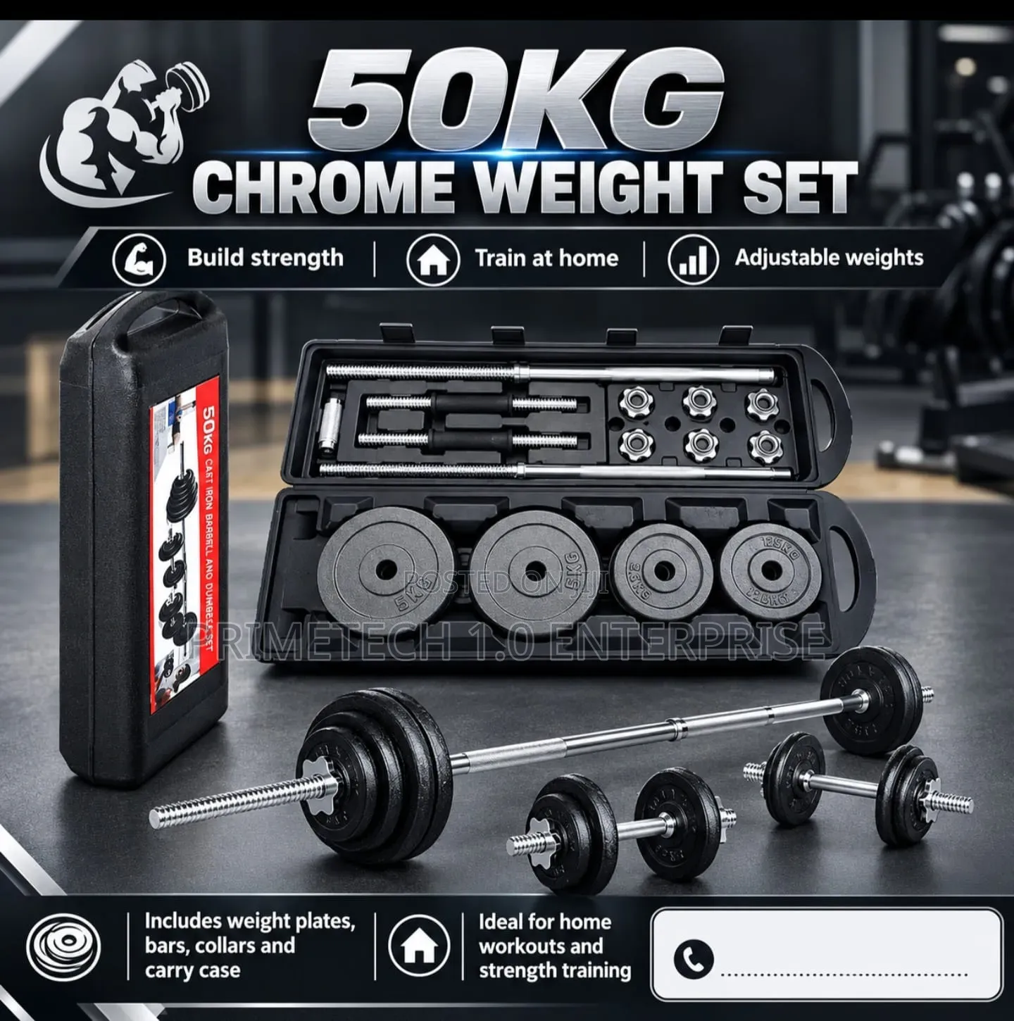50kg Adjustable Cast Iron Chrome Dumbells