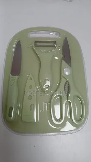 Kitchen Set of Scissors, Peeler, Small Knife and Board