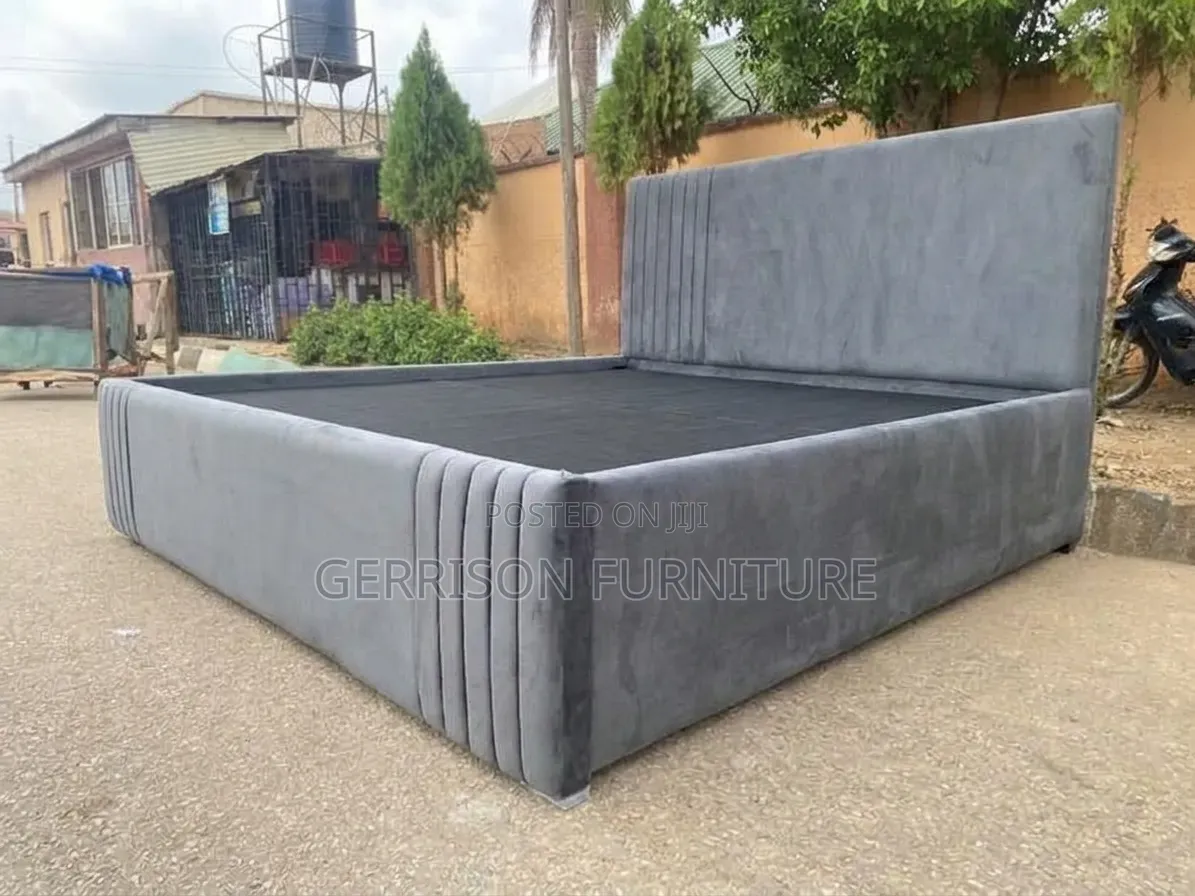 Custom 5x6 Grey Velvet Fully Upholstered Bed Frame (Brand New)