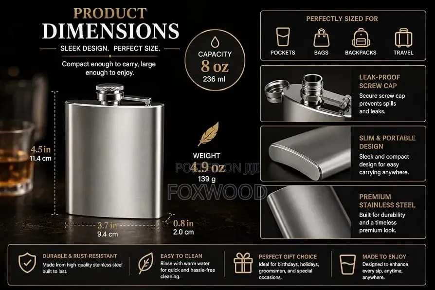 Stainless Steel Silver Hip Flask,
