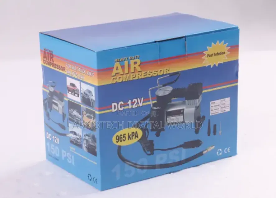 Heavy Duty Double Cylinder Air Compressor (DC 12V, 150 PSI, 965 kPa)
