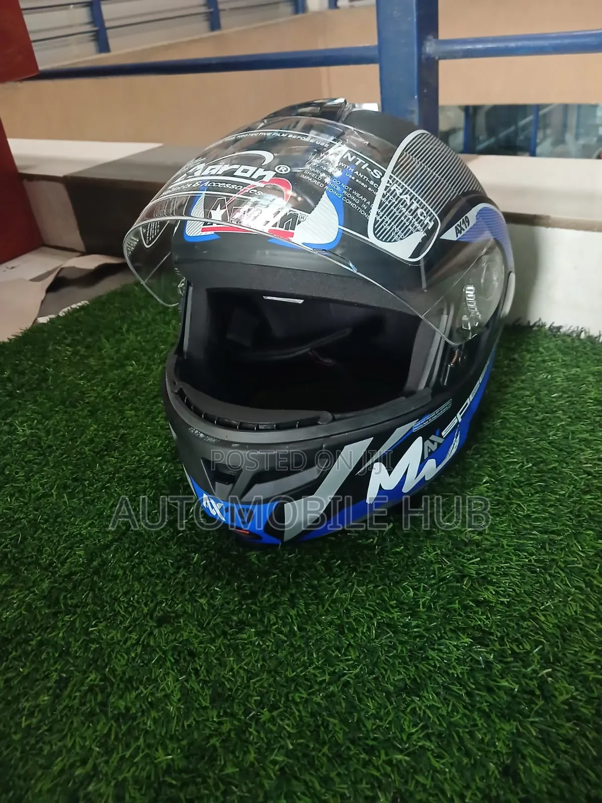 Aaron Modular Flip-Up Motorcycle Helmet – Blue/Black Sports Design