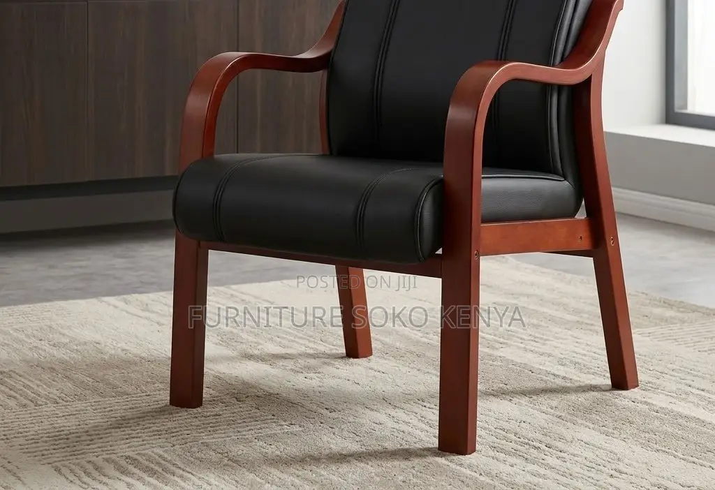 Executive Modern Chairs | Leather Office Seat With Mahogany Seat