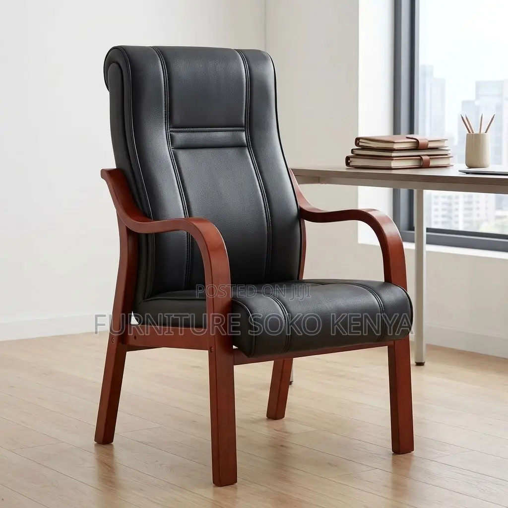 Executive Modern Chairs | Leather Office Seat With Mahogany Seat
