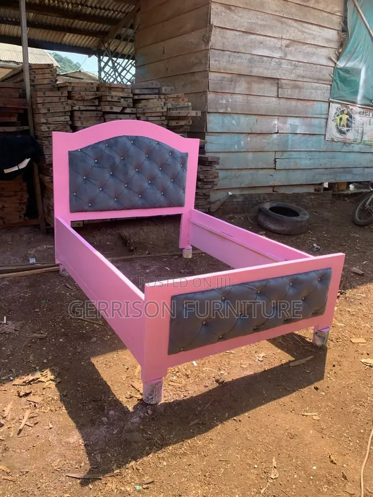 Stylish Pink & Gray Tufted Wooden Bed Frame (Custom Sizes Available)