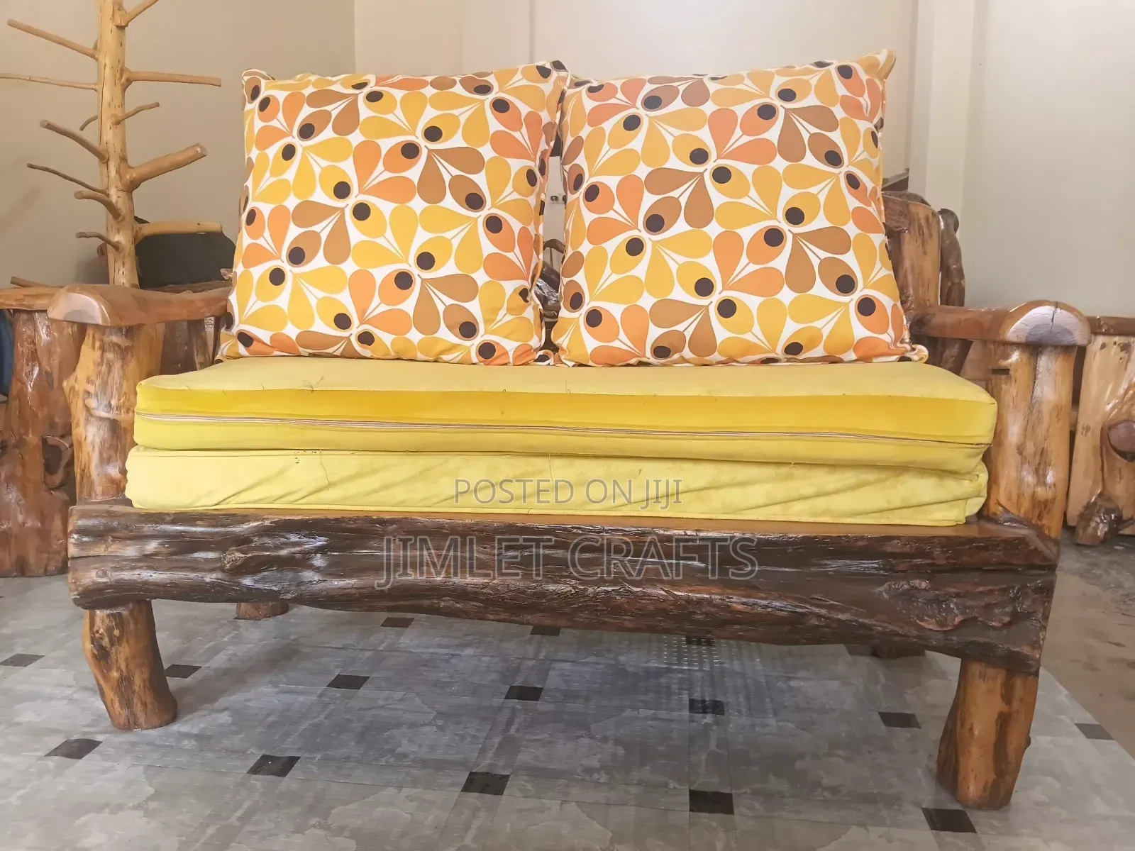 Rustic Handcrafted Log Sofa With Cushions