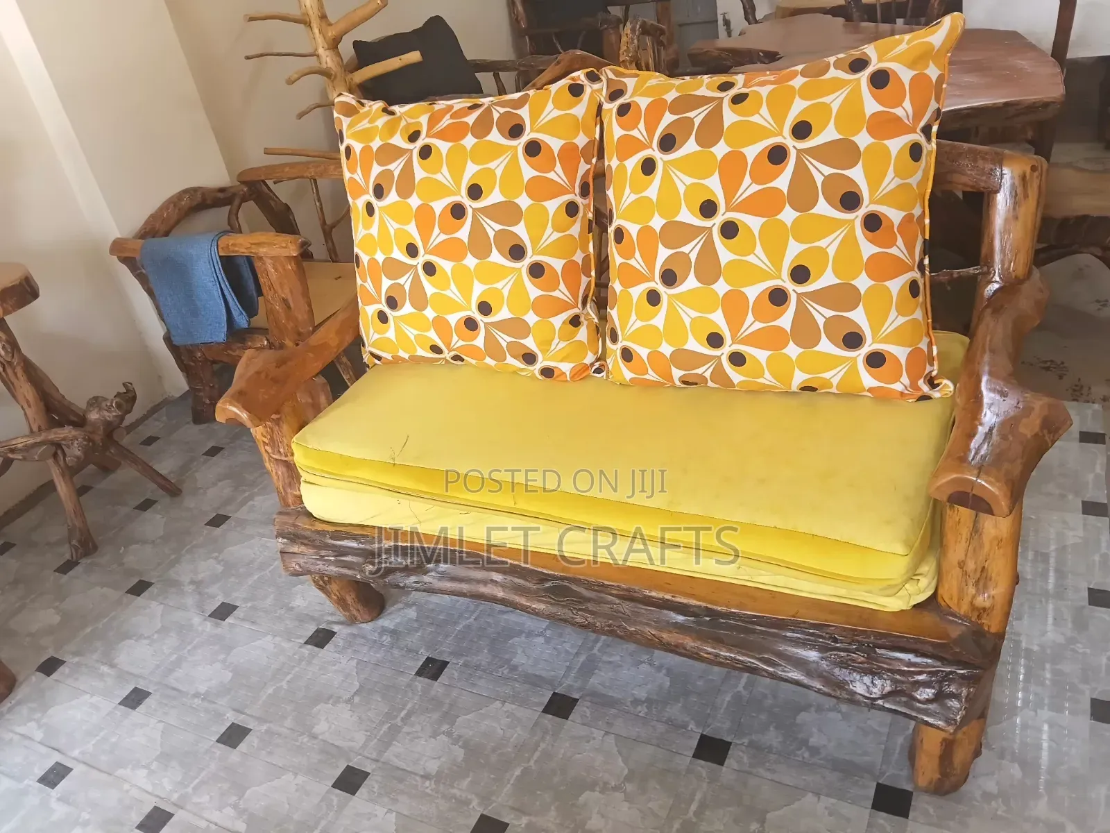 Rustic Handcrafted Log Sofa With Cushions