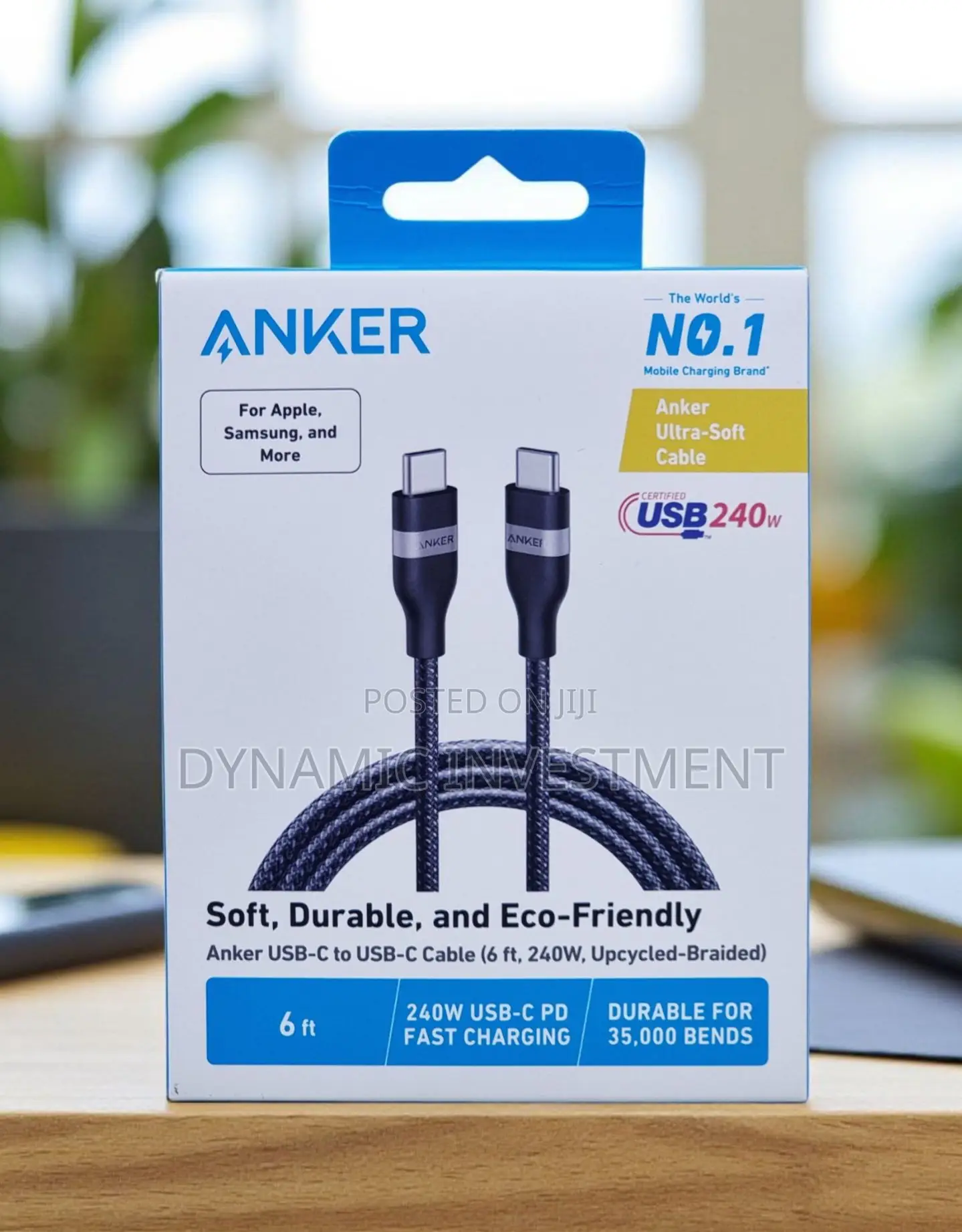 Anker 240W Ultra-Soft USB-C to USB-C Fast Charging Braided Cable 6ft