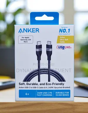 Anker 240W Ultra-Soft USB-C to USB-C Fast Charging Braided Cable 6ft