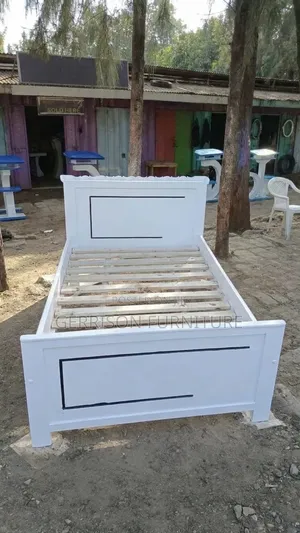 Custom 3x6 White Wooden Single Bed Frame With Black Trim (Brand New)
