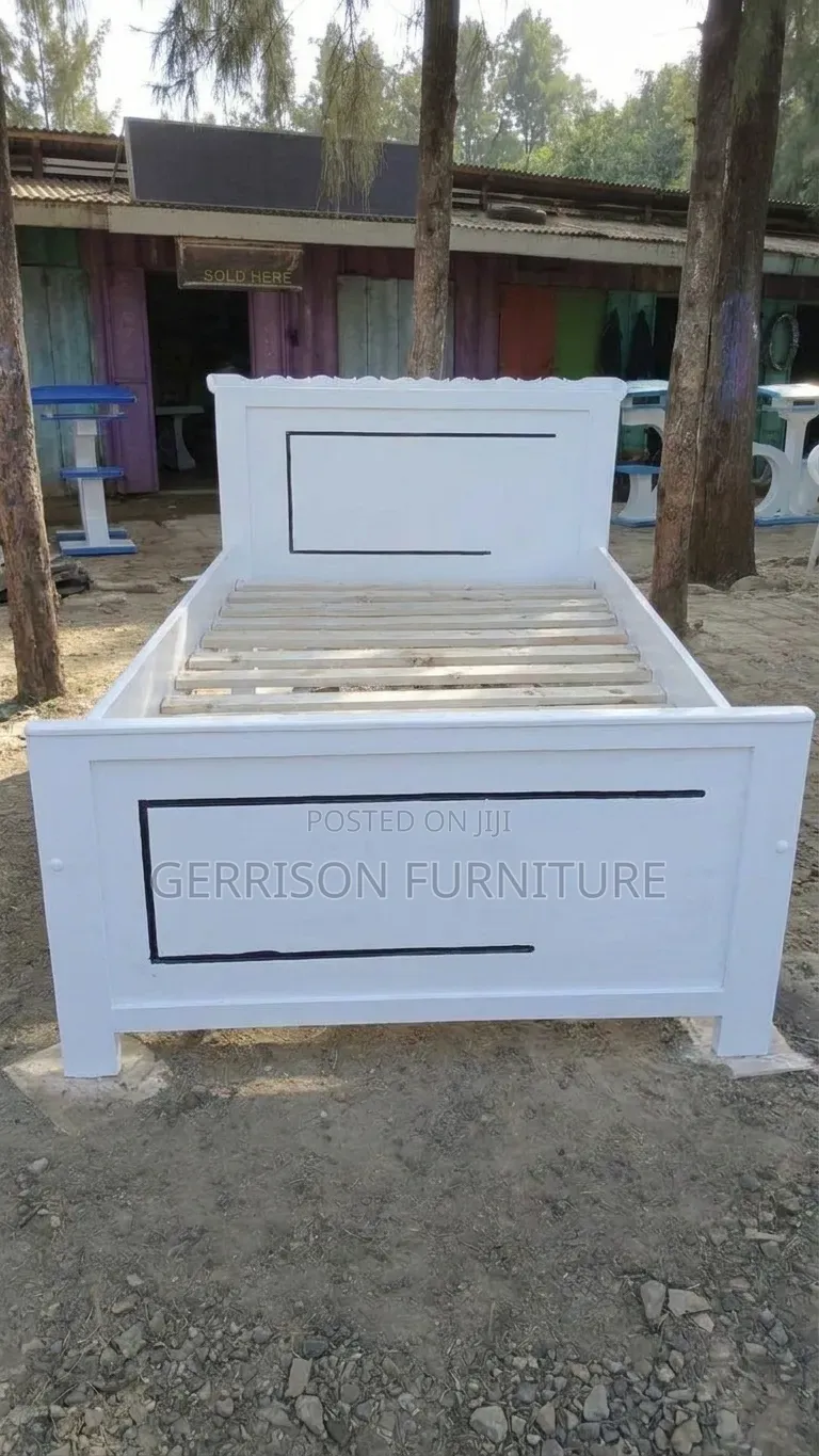 Custom 3x6 White Wooden Single Bed Frame With Black Trim (Brand New)