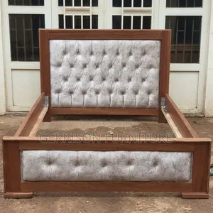 5x6 Modern Wooden Bed Frame With Button-Tufted Upholstery