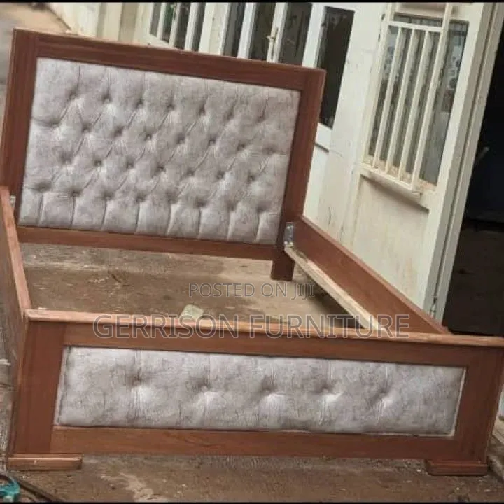 5x6 Modern Wooden Bed Frame With Button-Tufted Upholstery