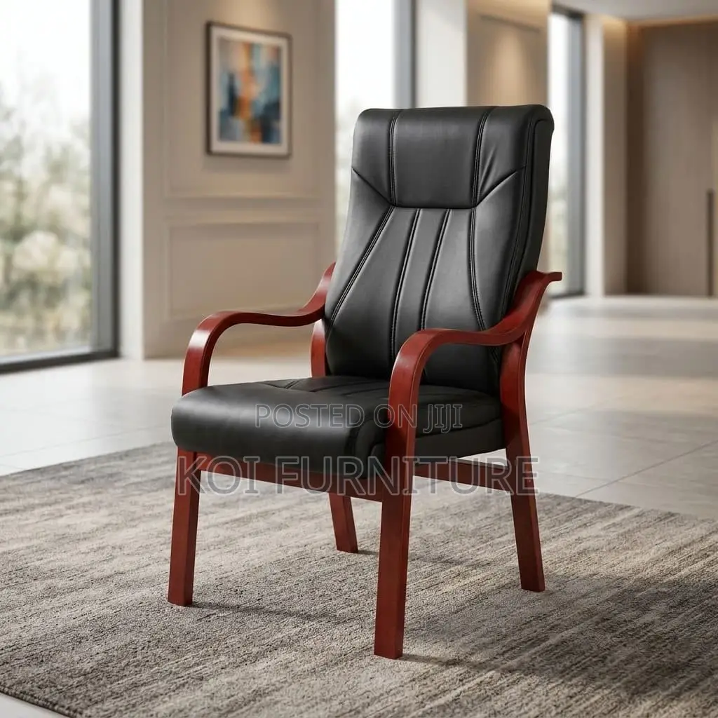 Urban Heavy Leather Chair With Mahognay Armrest | Office Chair