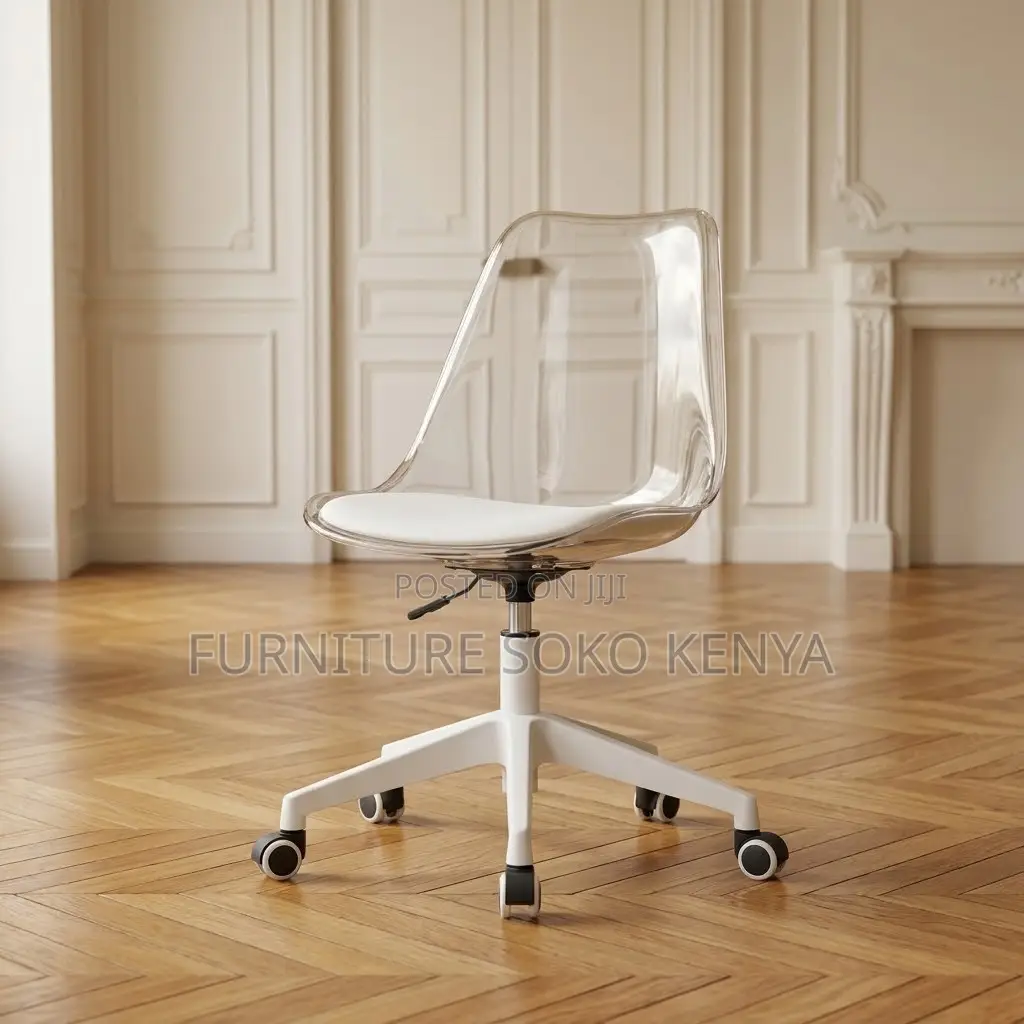 Swivel Armless Chair | White Leather Modern Clerical Seat