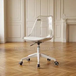 Swivel Armless Chair | White Leather Modern Clerical Seat