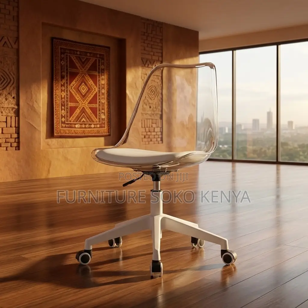 Swivel Armless Chair | White Leather Modern Clerical Seat