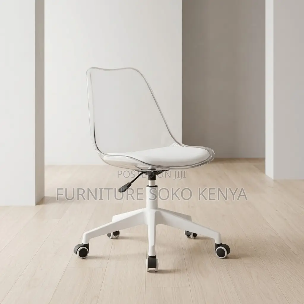 Swivel Armless Chair | White Leather Modern Clerical Seat