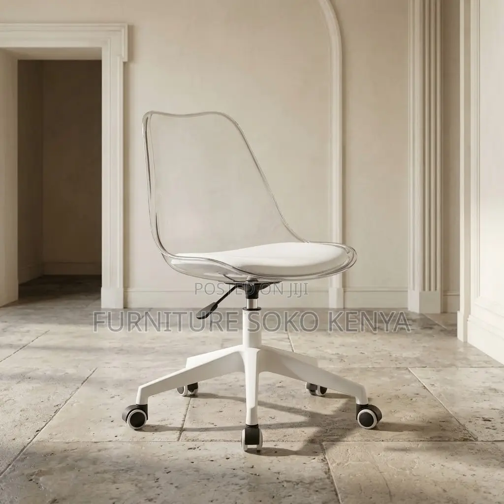 Swivel Armless Chair | White Leather Modern Clerical Seat