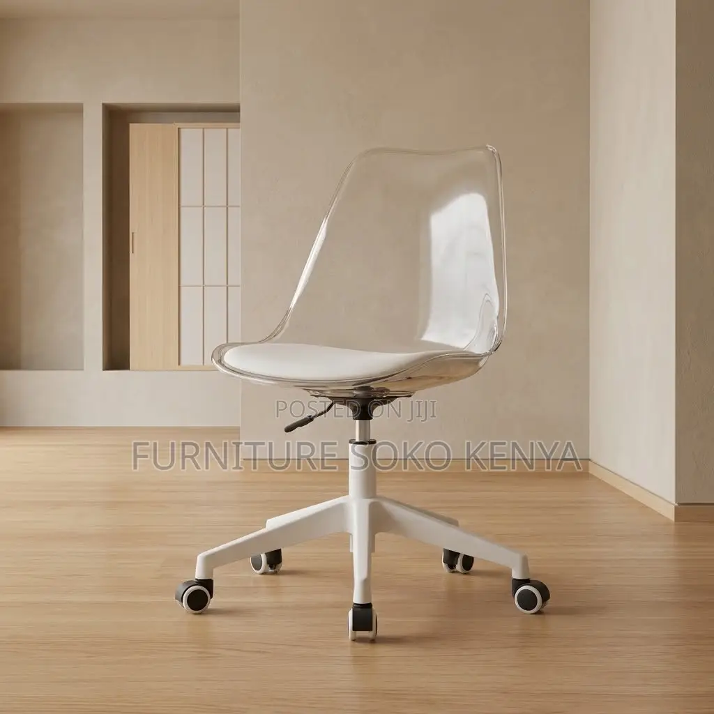 Swivel Armless Chair | White Leather Modern Clerical Seat