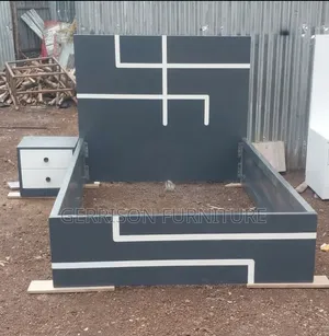 Contemporary Charcoal Grey Board Bed Frame + Nightstand