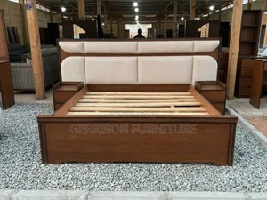 Modern Hardwood Bed Set + Attached Bedside Tables
