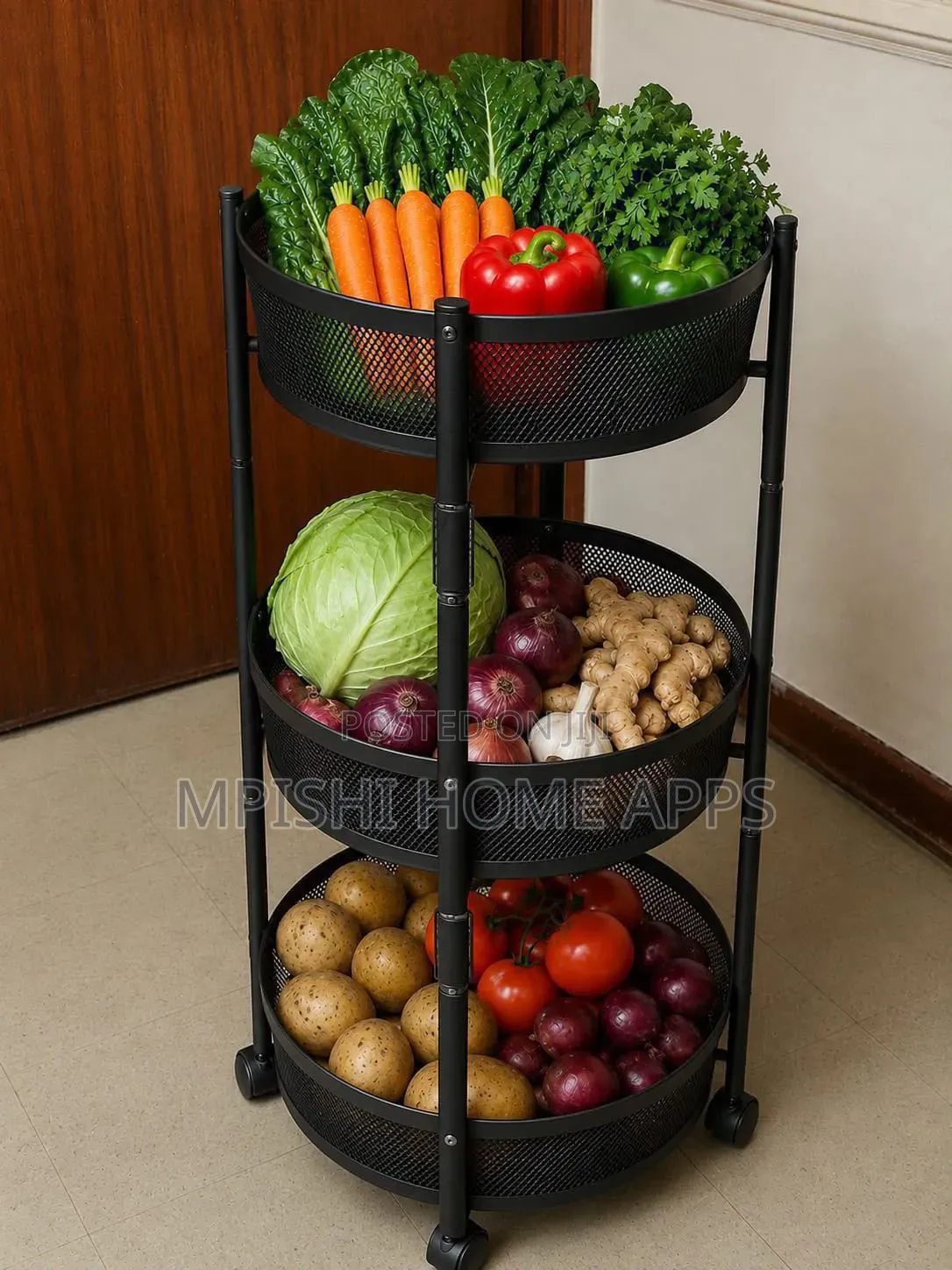 3-Tier Foldable Rotating Vegetable/Fruit Rack