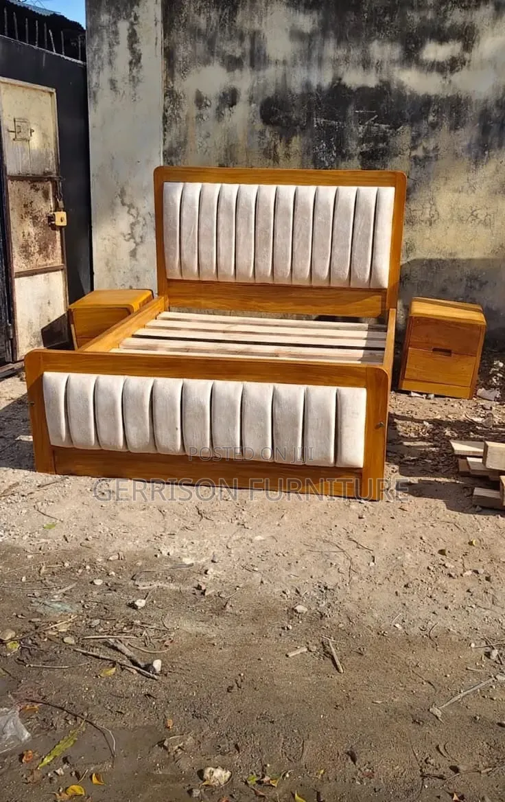 Luxury Wood & Cream Vertical Channel Tufted Master Bed Frame